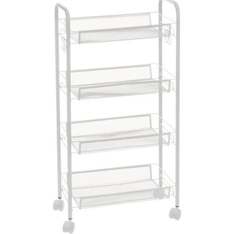 Chariot de rangement - JUANIO - 4 niveaux - 45x27x84 cm - 4 paniers - Blanc (1/4)