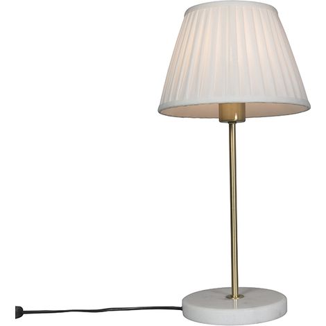 Retro Tischlampe Messing mit Plissee Schirm Creme 25 cm - Kaso (1/4)