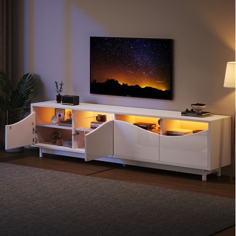 TV-Lowboard 175×38×51,2 cm aus MDF und ESG-Glas Weiß mit LED – MEUBLIV (1/5)