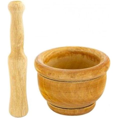 FPLUS mortero madera 12 cms. , Utensilio indispensable en nuestra cocina. Perfecto para machacar y reducir a polvo o triturar hierbas, ingredientes para preparar diferentes tipos d