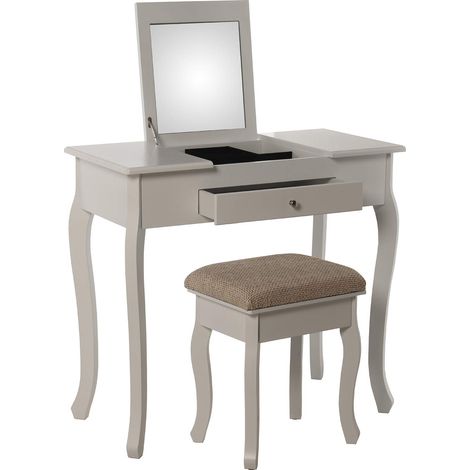 Table de Toilette en Bois avec Miroir et Banc en Bois Blanc 80 x 40 x 74 cm et 36,5 x 29 x 46 cm (1/4)