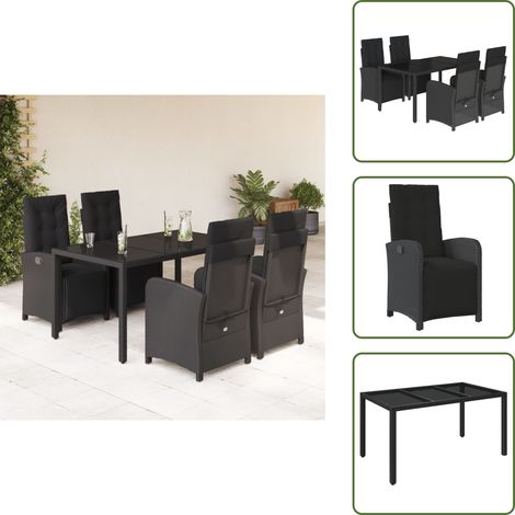 Chaise en résine - vidaXL Ensemble à manger de jardin coussins 5pcs Noir Résine tressée - Table en verre (1/5)