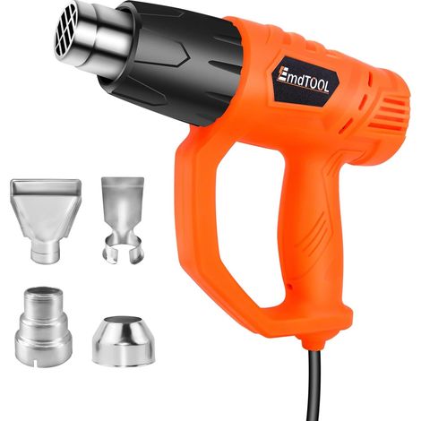Kit pistolet à air chaud réglable, plage de température de 60 ° C à 600°C-puissance du pistolet à air chaud 2500W - double débit à grande vitesse 300 litres / min et 500 litres / min-équipé de 4 trach