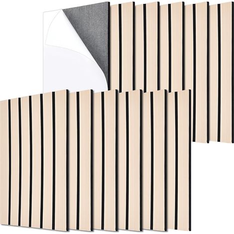 12 panneau Acoustique Panneaux Décoratifs de 40x30x0.9cm D'Épaisseur Panneaux Muraux Insonorisés en PVC à Lattes Adhésives en Bois pour Bureau à Domicile Ou Studio D'Enregistrement (1/5)