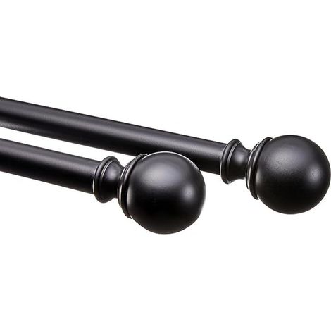 1 Tringle à rideau, 91-183 cm, diamètre 19 mm, noir, embouts boule, supports muraux inclus, salon chambre