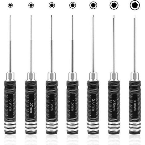 7 Pièces Tournevis Hexagonal-Kit D'Outils De Tournevis Rc (0,9 Mm 1,27 Mm 1,3 Mm 1,5 Mm 2,0 Mm 2,5 Mm 3,0 Mm) Pour Hélicoptère Modèle Rc (1/4)