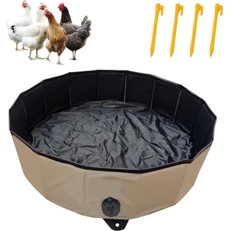 Baignoire De Sable Pour Poulailler 80 Cm X H 20 Cm, Baignoire De Sable Pliable En PVC Pour Poules, Réservoir De Nettoyage Pour Poules, Accessoire Portable Avec 4 Piquets (1/5)