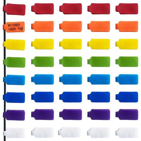 32 unidades, Marcadores de cables, Gestión de cables, 9 x 2 cm, 8 colores, Nylon, Ideales para identificar cables y alambres, Reutilizables (1/5)