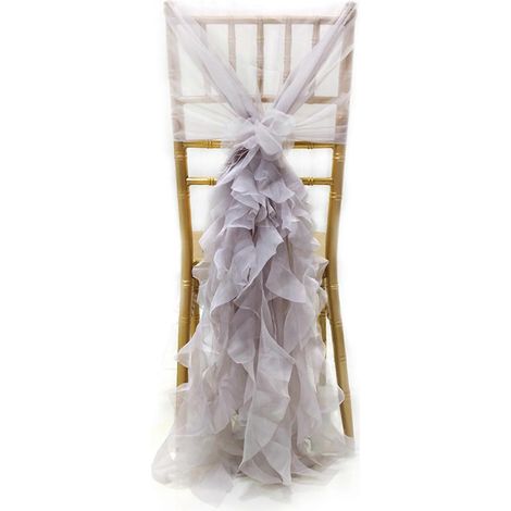 Chaise de mariage Tulle Lait Fil Argent Gris, voilage pour cérémonie extérieure DIY, décoration de chaise en tulle argenté, pack pour événement nuptial (1/5)