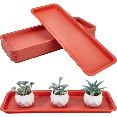 Soucoupe Rectangulaire pour Plantes en Résine pour Grands Pots Fleurs avec Égouttoir Idéale pour Semis Culture sur Rebord Fenêtre et Jardinage Intérieur et Extérieur. Rouge Foncé 40x15x2cm (1/5)