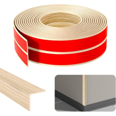 Plinthes murales autocollantes, 2 cm x 2 cm x 4 m, plinthe d'angle autocollante, pvc flexible, garde-bord souple, protection de bord pour portes, fenêtres, murs (veinage d'érable) (1/5)