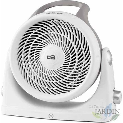 Rotationsheizung 90º Orbegozo.  2 Leistungen: 1000 W ECO Silence.  2000 W Hohe Geschwindigkeit und maximale Wärmeleistung.