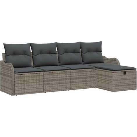 Garden Sofa Set with Cushion 5 pcs Grey Poly rattan vidaXL