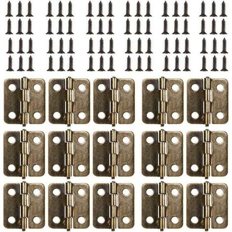 18 x 15 mm Charnière Plate, 50Pièces Mini Charnière Rétro en Bronze Antique, Durable et Robuste Charniere Porte avec 200 Vis pour Boîte Coffre à Bijoux Cabinet DIY Accessoires (Bronze) (1/4)