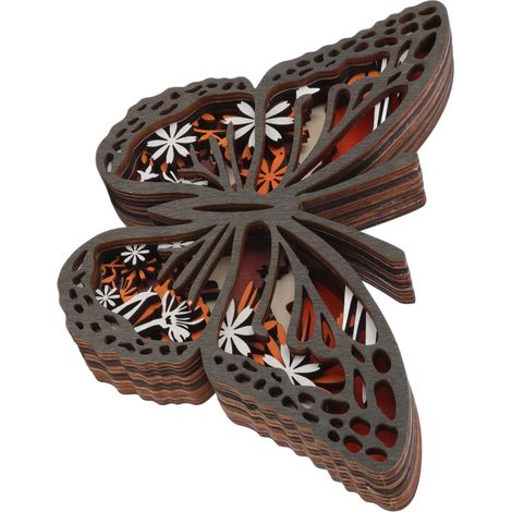 Ornements artisanaux en bois, papillon creux sculpté en 3D, décorations d'intérieur innovantes avec lumière (1/5)
