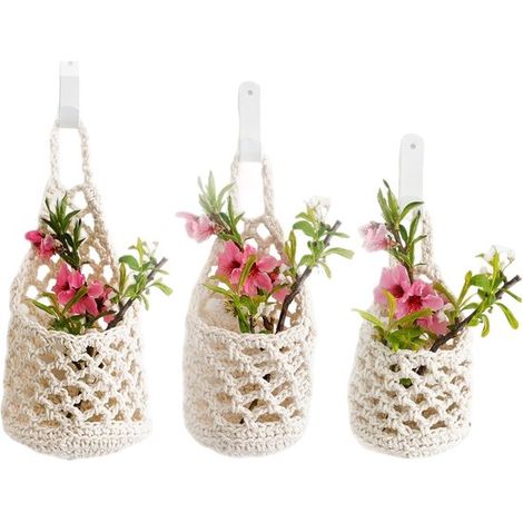 Porte-plantes suspendus en macramé, lot de 3, supports muraux de 3 tailles, pour intérieur et salon, pots non inclus, blanc (1/5)