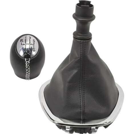 Pommeau de levier de vitesse 6 vitesses avec soufflet pour boîte de vitesses manuelle Trafic Vivaro Talento en cuir chromé avec coutures blanches