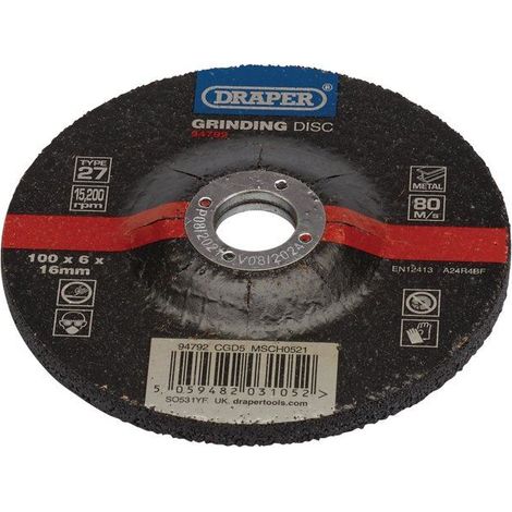 Draper DPC Metal Grinding Disc – 100x6x16mm, Heavy-Duty Abrasive Disc for Metal Grinding and Surface Preparation (1/2)
