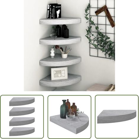 The Living Store Étagères d'angle murales 4 pcs Gris béton 35x35x3,8 cm MDF - Etagere Murale - Étagères Murales - Rangement Mural - Décoration Murale - Meuble Déco (1/5)