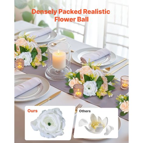 Lot de 10 boules florales artificielles Ø240 mm déco mariage table, roses champagne et blanc, centre de table cérémonie maison (1/5)
