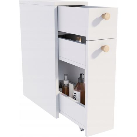 Mobiletto da bagno Frodo stretto, bianco, da incasso, su ruote, 60x45x21 (1/5)