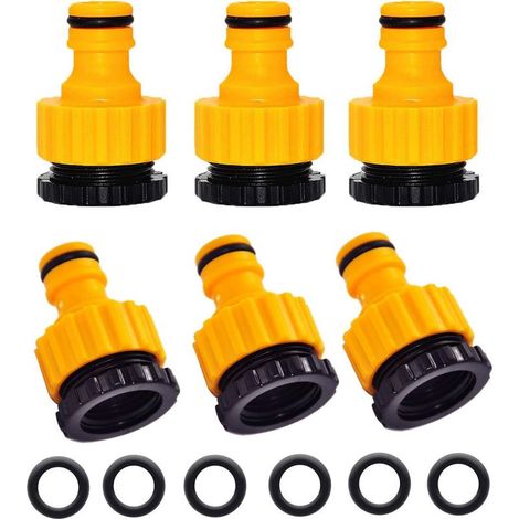 Lot de 6 adaptateurs de raccord rapide pour tuyau d'arrosage (2 en 1,5 pouce et 3/4 pouce), jaunes. (1/5)