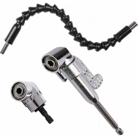 Right Angle Drill Bit (1PCS Short + 1PCS Long)and 1pc 30cm Flexible Shaft Screwdriver Kit 105 Degree Angle Drill Magnetic Quick Change Hex 6mm 1/4-inch Electric Drill Access (1/5)