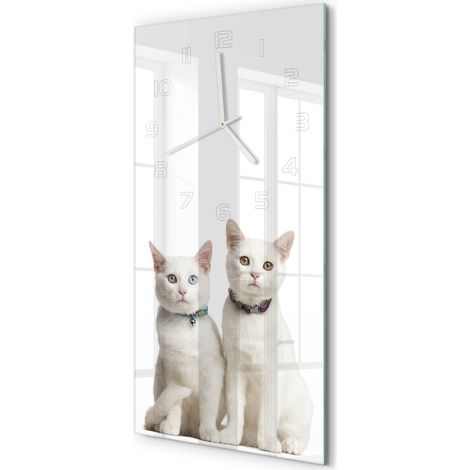 Horloge Murale Rectangulaire Verticale Touche Moderne Déco Intérieure Chats blancs 30x60 cm (1/5)