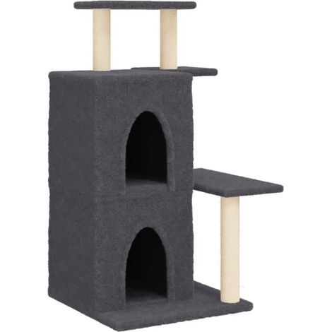 Tiragraffi per gatti Mobili per arrampicata su torre Tiragraffi piattaforma da arrampicata con tiragraffi in sisal scuro 97 cm grigio 020022723
