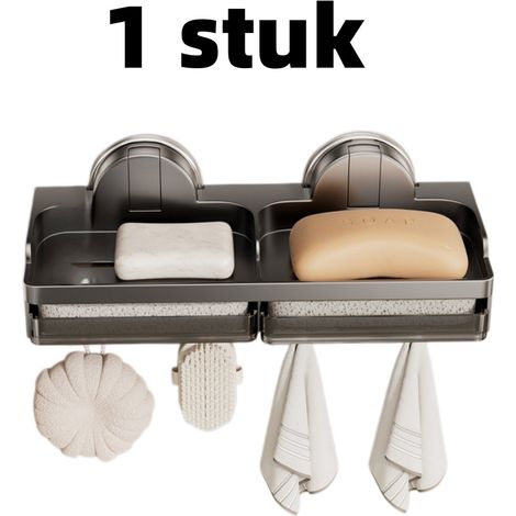 pièce - Étagère de rangement - Porte-savon à ventouse - Fixation murale - Installation sans perçage - Convient pour ranger les savons de salle de bain - 24,5 cm x 9,8 cm x 7,5 cm - Gris (1/5)