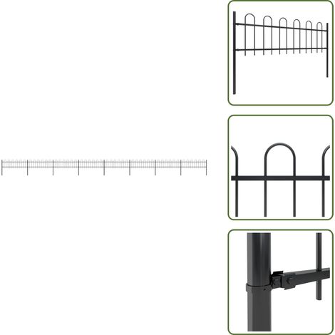Recinzione per giardino - vidaXL Recinzione da Giardino con Parte Superiore ad Anello in Acciaio 1426x60 cm Nera - Recinzione per casa