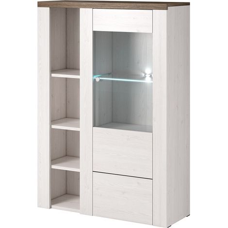 Buffet alto design 1 porta per soggiorno colore bianco effetto legno e rovere. Collezione SANTIAGO.