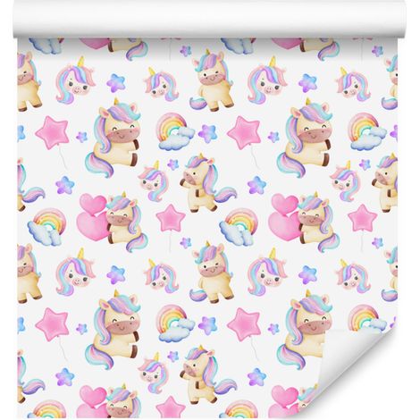 Carta da parati con unicorni, bianca e crema, per soggiorno e camera da letto, 50x1000 cm. (1/5)