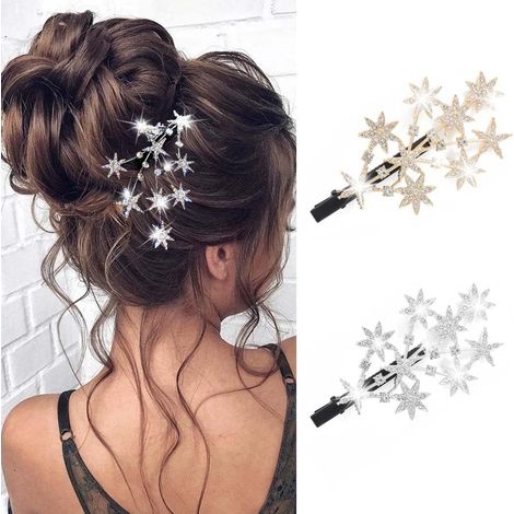 2 piezas - Horquillas para el cabello con forma de estrella y diamantes de imitación dorados - Accesorios para el cabello de novia (1/3)