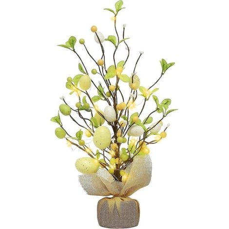 Décorations de Pâques, arbre à œufs de Pâques pré-illuminé de 45 cm avec ornements délicats, pour la maison, les fêtes, les mariages, les vacances, le printemps et l'été. (1/5)