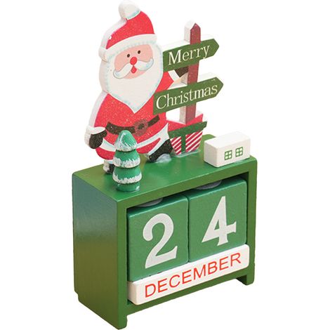 Weihnachtskalender für den Schreibtisch, Tischdekoration, Zahlen, Datum, Holzklötze, Weihnachtsmann-Anhänger (1/5)