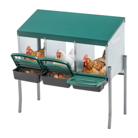 Nidi per galline con 3 fori e gambe, copertura inclusa per uso esterno (pollaio/allevamento di pollame), colore: verde (1/5)