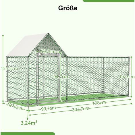 Gallinero corral 3 x 1 x 1,5 m con cerradura y lona de PE impermeable HAVRYA (1/5)