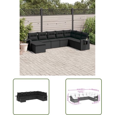 The Living Store 8-tlg. Garten-Sofagarnitur mit Kissen Schwarz Poly Rattan - Gartenmöbel Set - PE-Rattan Möbel - Outdoor Lounge - Esszimmergarnitur - Balkonmöbel (1/3)