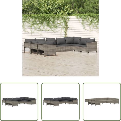 vidaXL Rattan -  9-tlg. Garten-Lounge-Set mit Kissen Grau Poly Rattan (1/5)