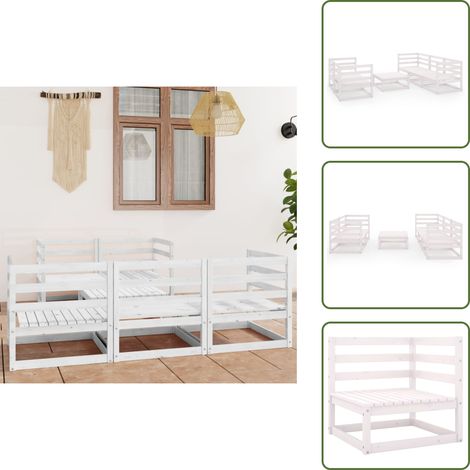 The Living Store Set de salón de jardín de 6 pzas blanco madera maciza de pino - Muebles de jardín