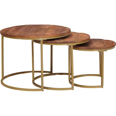vidaXL Nesting Coffee Tables 3 pcs Solid Mango Wood and Steel