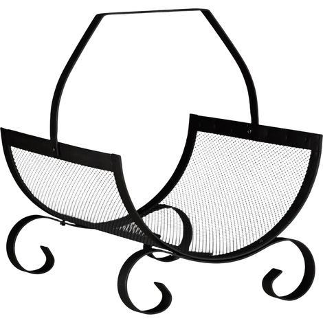 Panier à bûches de bois en métal porte-bûches métal noir (1/2)