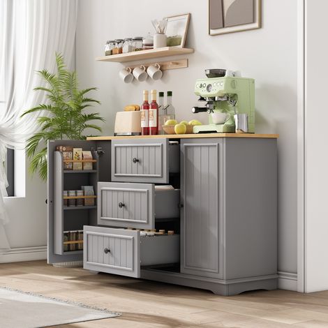 Aparador gris con 3 cajones y 2 puertas, MDF, 126 x 40 x 86 cm DESVIAE (1/5)