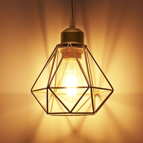 Lustre Suspension E27 16CM Cage Diamant en Métal Doré Plafonnier Luminaire pour Couloir Escalier Chambre (1/5)