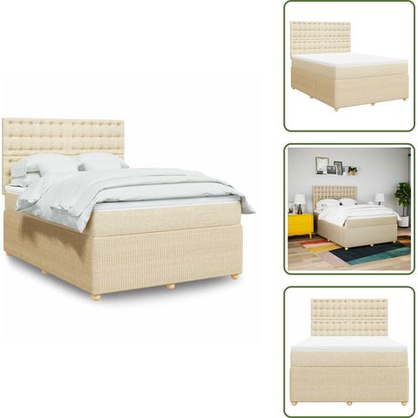 The Living Store Giroletto a Molle con Materasso Crema 160x200 cm in Tessuto - Materasso a molle insacchettate