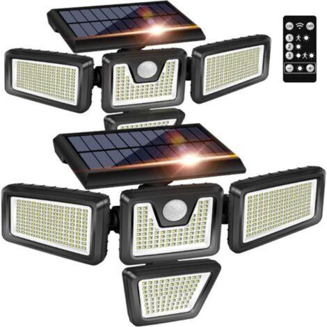 Solar Security Lights, IP65 Waterproof Outdoor Flood Lights with 4 Heads Wide Angle Illumination, Solar Flood Light for Porch, Garden, Patio, Driveway, Garage, 2-Pack (1/5)