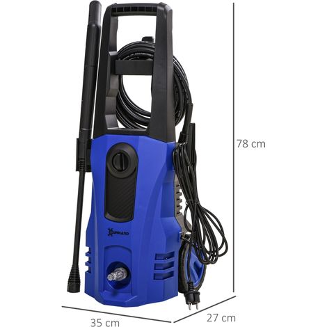 Nettoyeur haute pression 1800 W, 150 bar, débit max 510 l/h, avec tuyau HP 6 m et roulettes, 5 pièces, bleu (1/5)