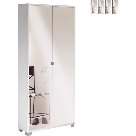 Armario multiusos slim con dos puertas de espejo y ocho estantes en Ash White 83x29x h190 cm (1/4)