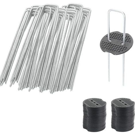 50 agrafes de jardin avec 50 rondelles, piquets en U 150 mm pour toile anti-mauvaises herbes, filet de jardin et camping (1/4)